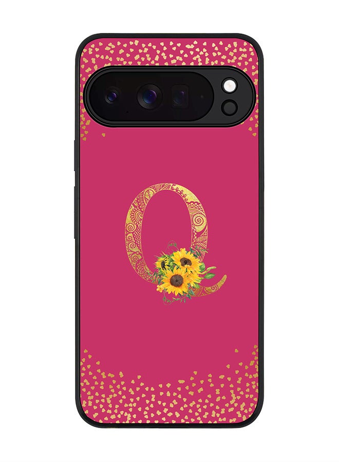 For Google Pixel 10 Pro Case,Slim fit Camera Protection, Shockproof Thin Phone cover  - Custom Floral Monogram - Q ( Deep Pink )